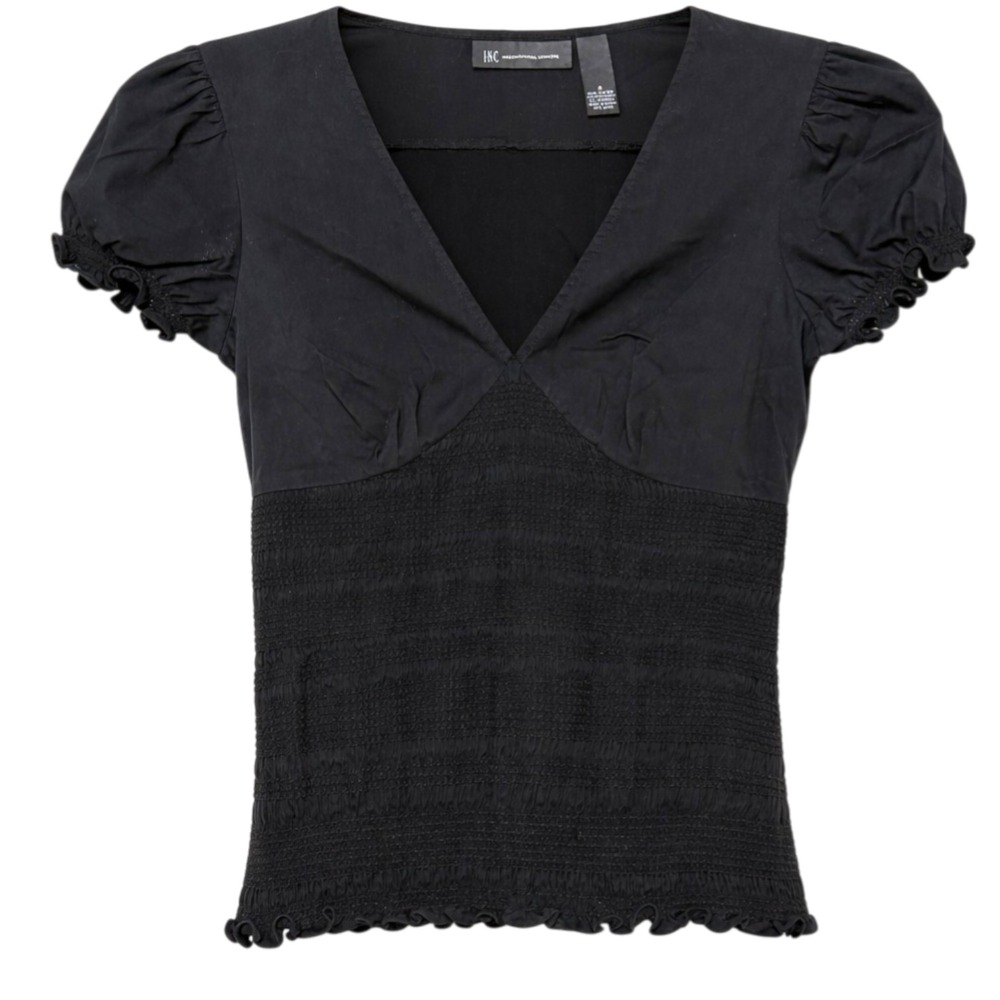 Y2K Coquette Goth Chic Babydoll Smocked Puff Sleeve Top Women Sz M Indie Sleaze